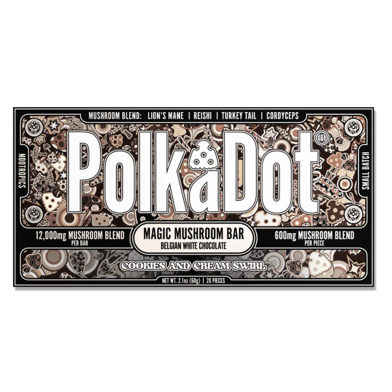 Polka Dot - Magic Mushroom Belgian Chocolate Bar - 12,000mg Blend (Cookies & Cream Swirls)